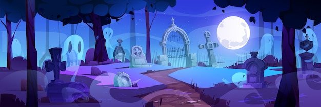 Gratis vector achtervolgde gotische begraafplaats 's nachts