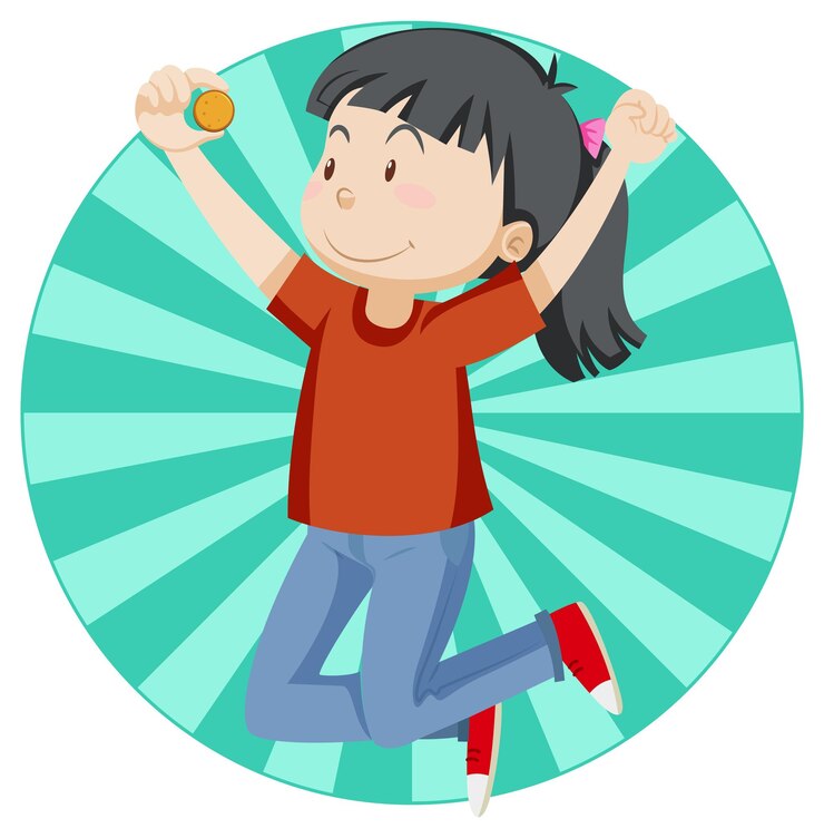 Gratis Vector actief meisje eenvoudig stripfiguur