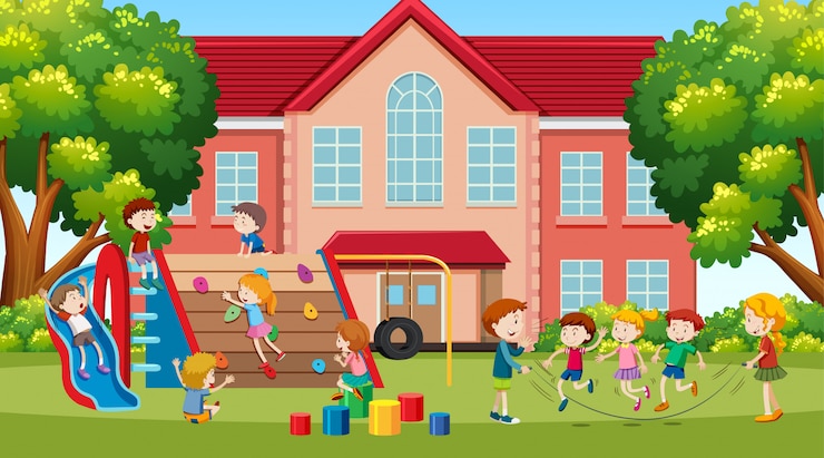 Gratis Vector actieve jongens, meisjes en vrienden die buiten sportactiviteiten beoefenen