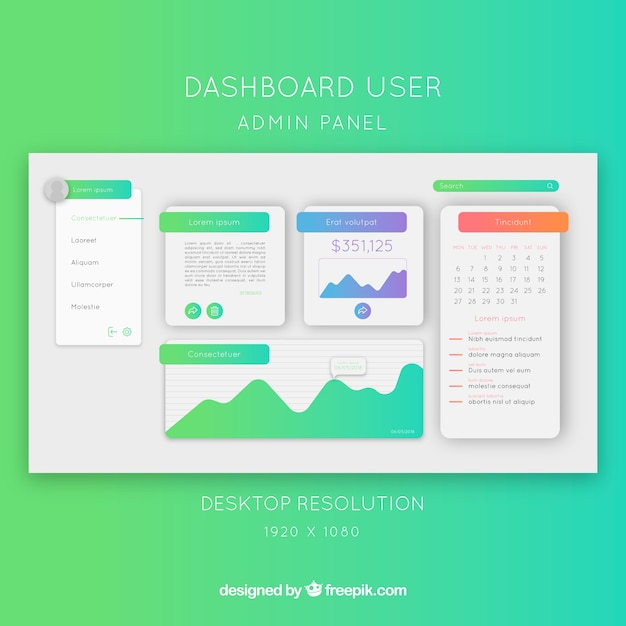 Gratis vector admin dashboardsjabloon met plat ontwerp