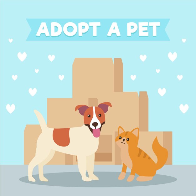 Adopteer een huisdierconcept met hond en kat