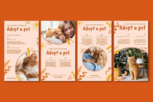 Gratis vector adopteer een instagram-verhalenset voor huisdieren