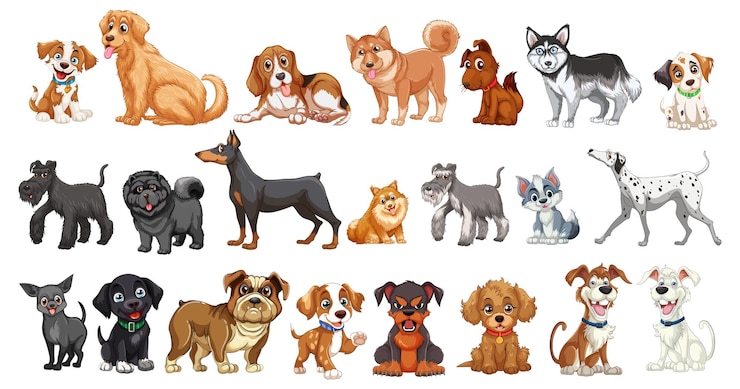 Gratis Vector adorable cartoon honden collectie