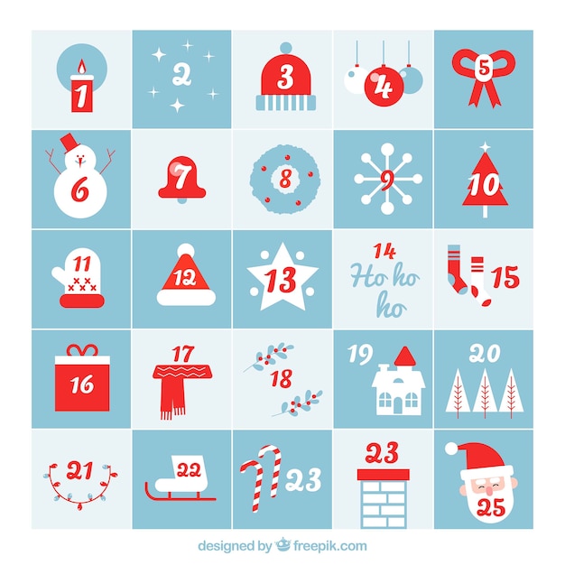 Gratis vector adventskalender in blauw en rood