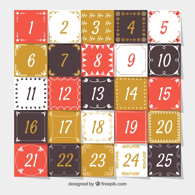 Gratis vector adventskalender in bruin, rood en oker