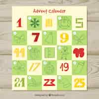 Gratis vector adventskalender in groen, rood en geel