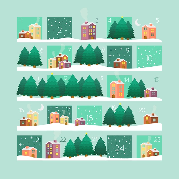 Adventskalender in plat ontwerp