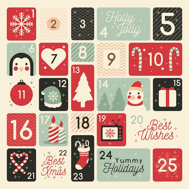 Adventskalender in plat ontwerp