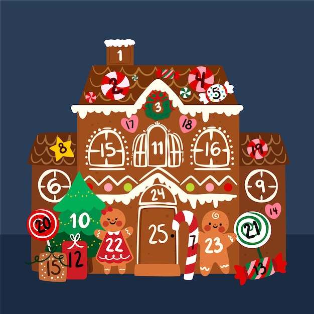 Adventskalender in plat ontwerp