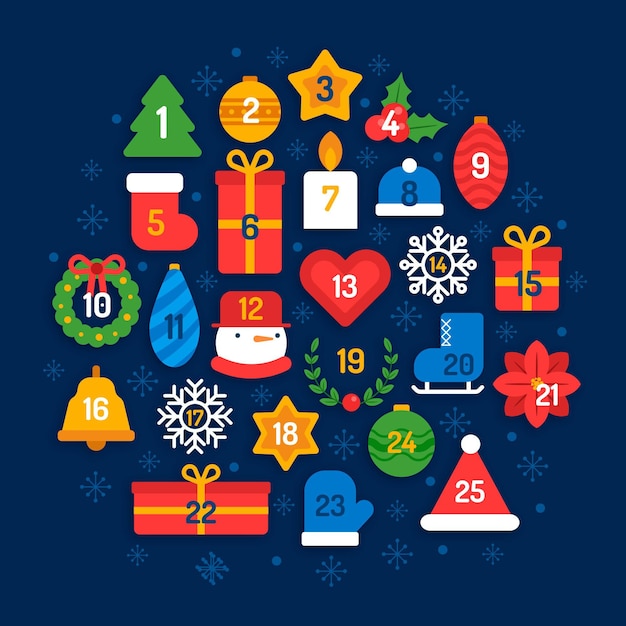 Gratis vector adventskalender in plat ontwerp