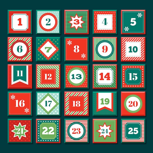 Adventskalender in plat ontwerp