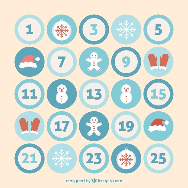 Adventskalender met Kerst elementen in cirkels