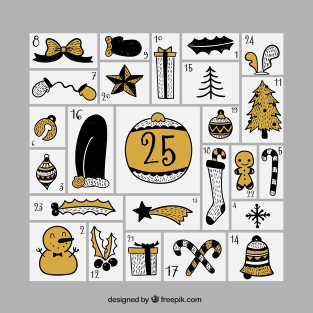 Adventskalender met retro christmas objects