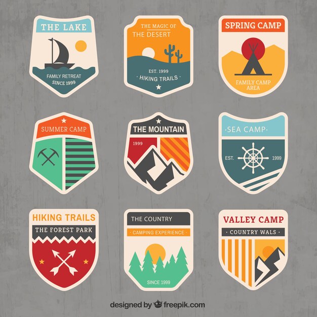 Adventure badges in vintage stijl