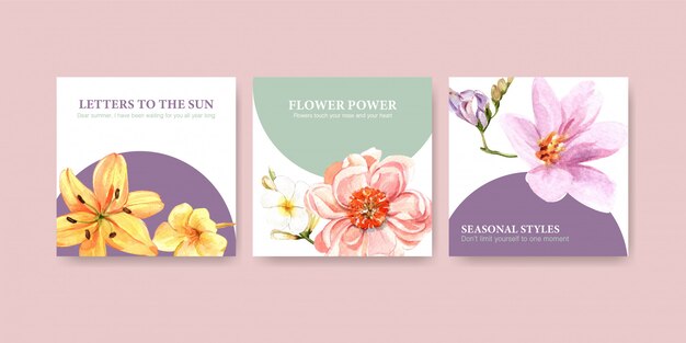 Adverteer sjabloon met zomerbloem ontwerp aquarel