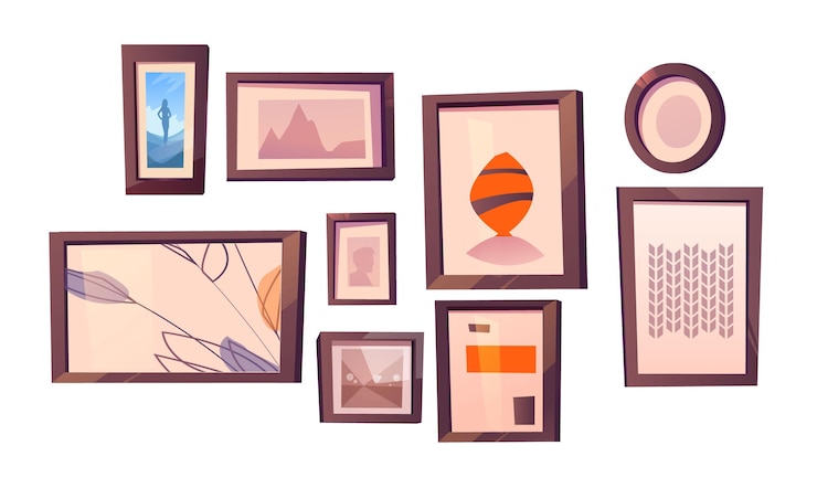 Gratis Vector afbeeldingen en fotografie in houten frame op de muur