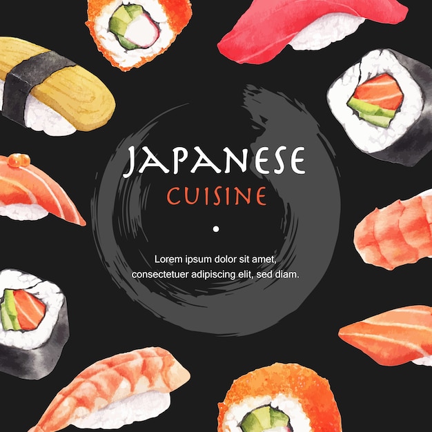 Gratis vector affiche van de illustratie van het sushirestaurant. japans geïnspireerd in moderne stijl