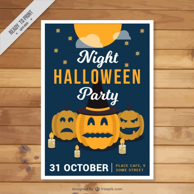 Gratis vector affiche van de partij met halloween pompoenen en kaarsen