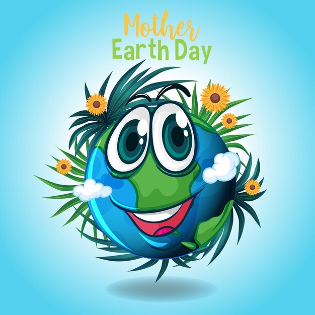 Affiche voor moeder aarde dag met grote glimlach op aarde