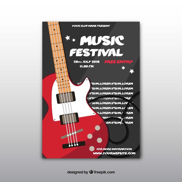 Afficheconcept voor muziekpartij met rode gitaar