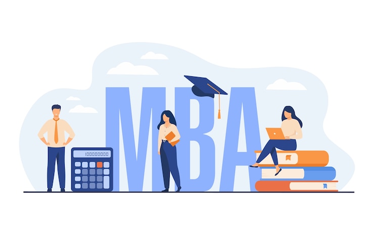 Gratis Vector afgestudeerde studenten die bedrijfskunde en management studeren en een masterdiploma behalen.
