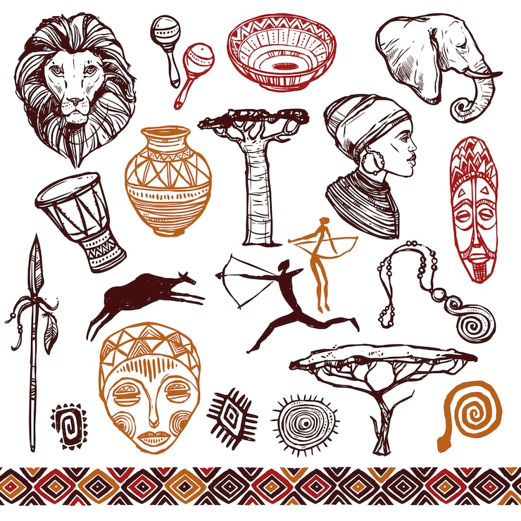 Gratis Vector afrika doodle set