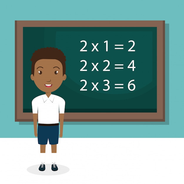 Afrikaanse jongen met schoolbord klas karakter