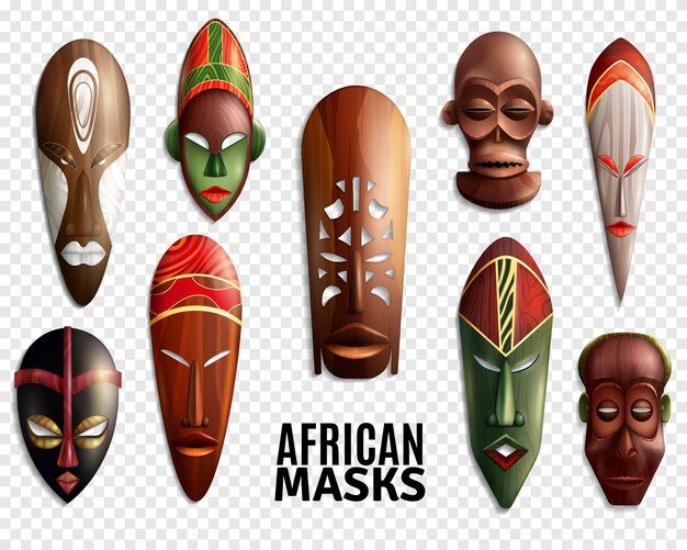 Afrikaanse maskers transparante Icon Set