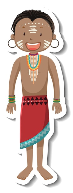 Gratis vector afrikaanse tribale man stripfiguur sticker