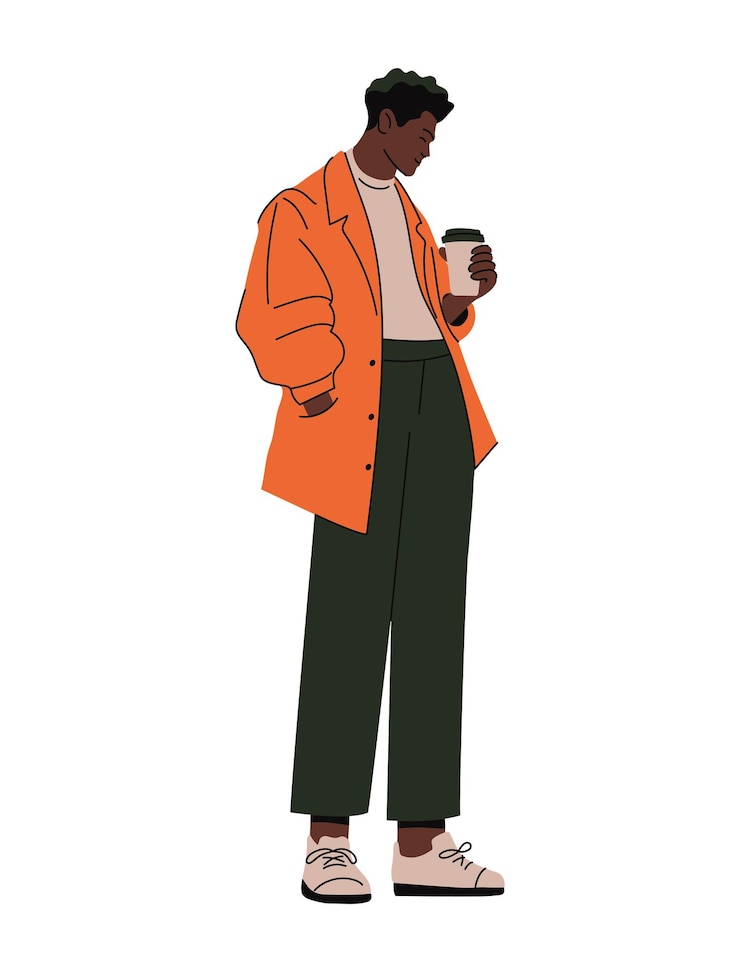 Gratis Vector afro man staande drinkende drank personage