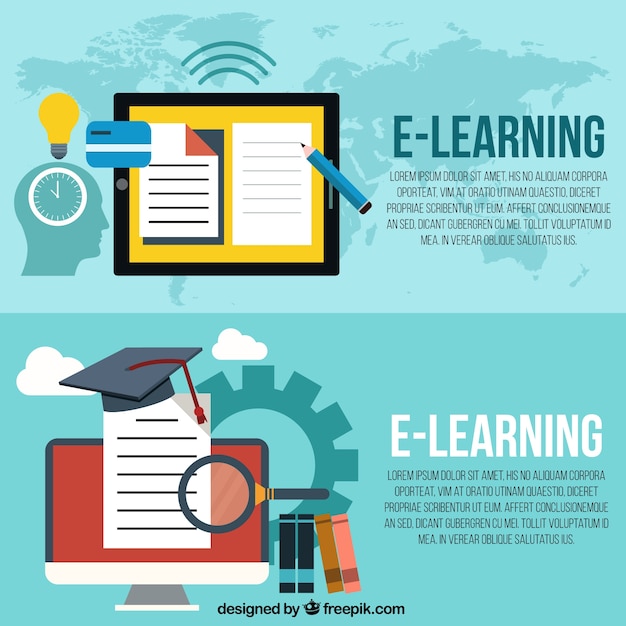 Afstand e-learning banners in plat design