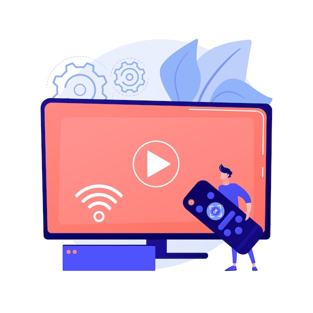 Gratis vector afstandsbediening. streaming media, idee voor toegang tot thuisnetwerken. geïntegreerde entertainmenttechnologie, internettelevisie, uitzendingen van shows. vector geïsoleerde concept metafoor illustratie