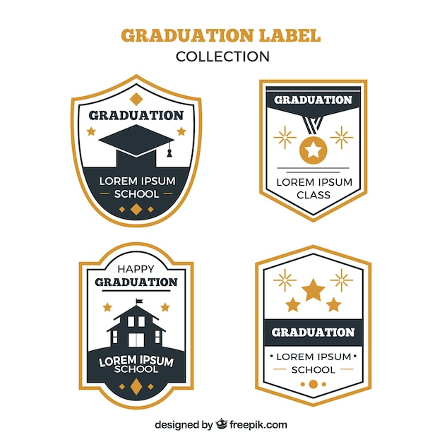 Gratis vector afstuderen label collectie met platte ontwerp