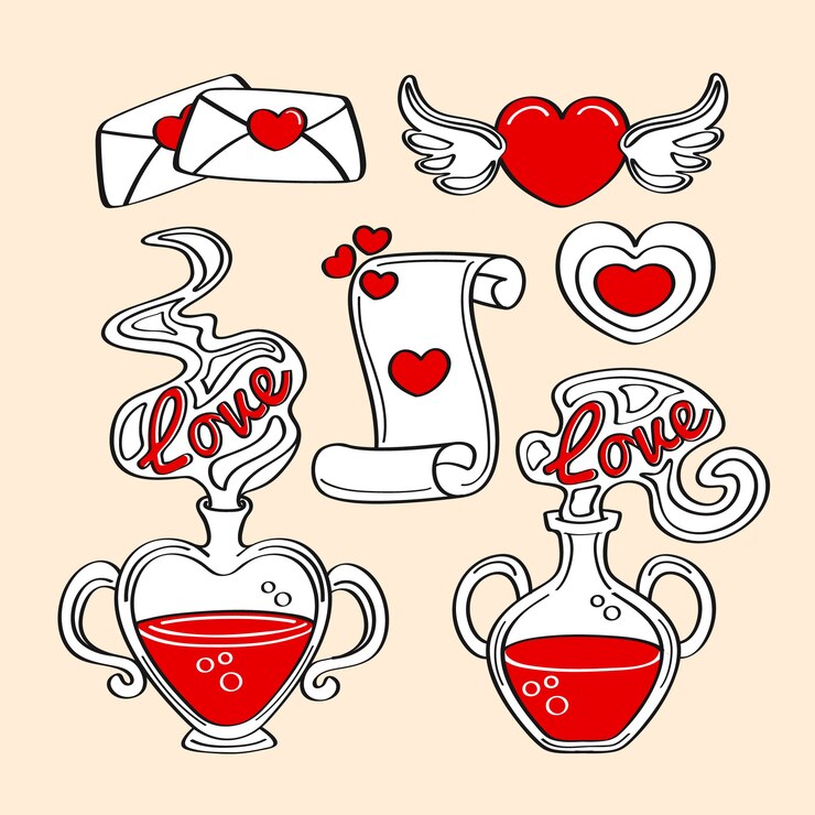 Gratis Vector aftelkalender voor valentijnsdag element collectie hand getrokken stijl