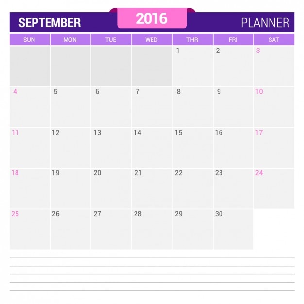 Gratis vector agenda september 2016