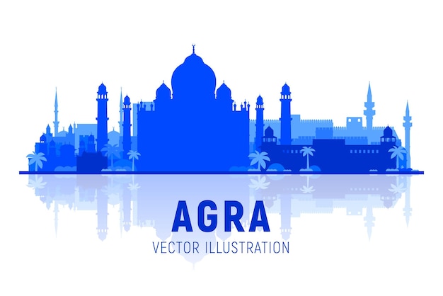 Agra India skyline silhouet met panorama op witte achtergrond Vector Illustratie Zakelijk reizen en toerisme concept met moderne gebouwen Afbeelding voor banner of website