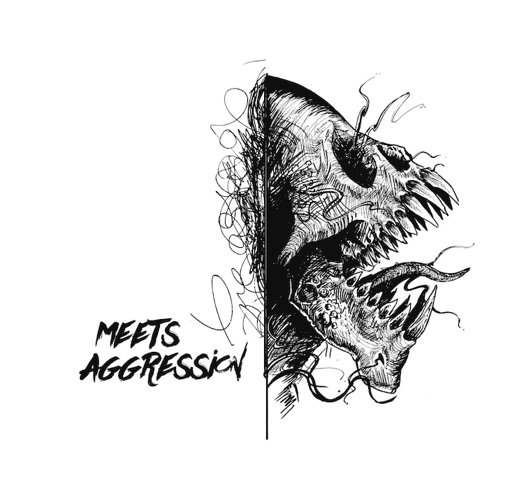 Gratis Vector agressief monster tattoo ontwerp hand getrokken schets vectorillustratie