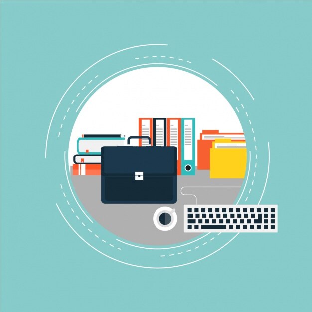 Gratis Vector aktetas naast een toetsenbord en boeken achtergrond