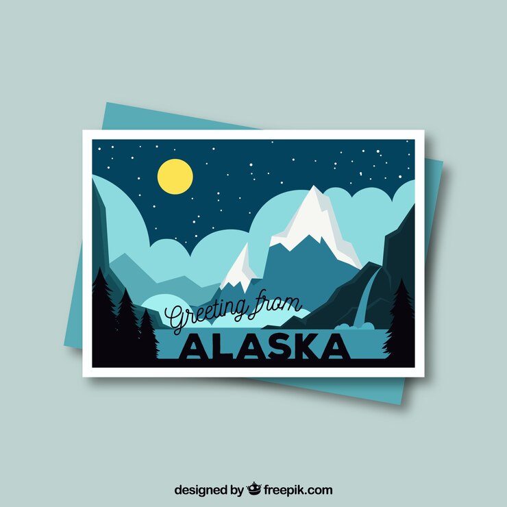 Gratis Vector alaska briefkaartsjabloon met platte ontwerp