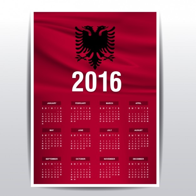 Gratis vector albanië kalender van 2016