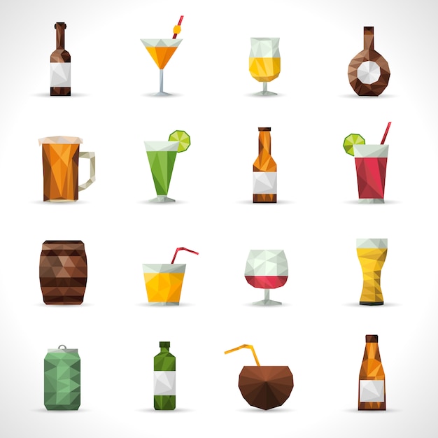 Gratis vector alcohol drinkt veelhoekige pictogrammen