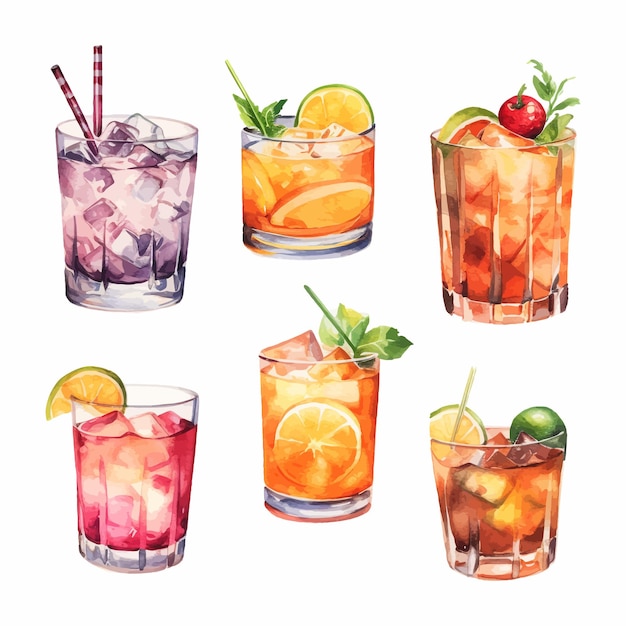 Alcoholcocktailcollectie waterverfillustratie dranken clipart