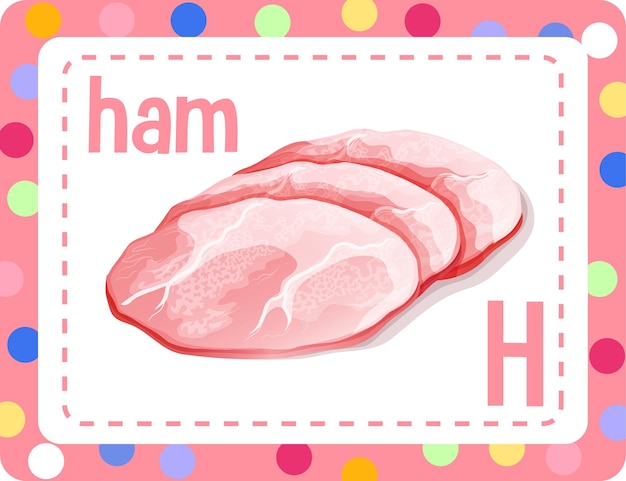 Gratis vector alfabet flashcard met letter h voor ham