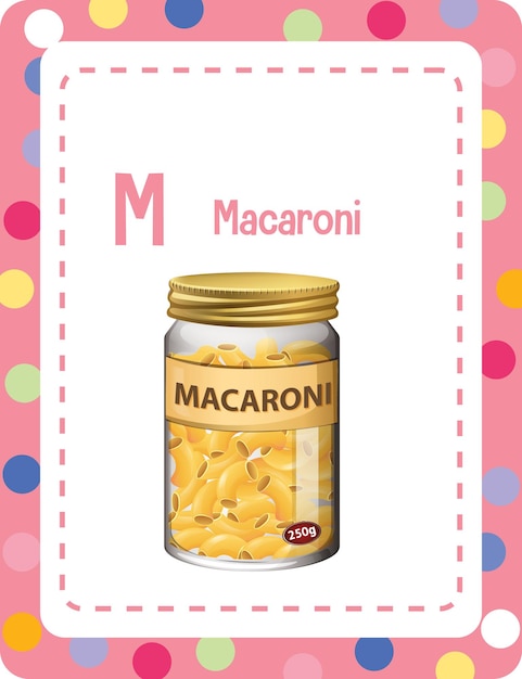 Alfabet flashcard met letter m voor macaroni