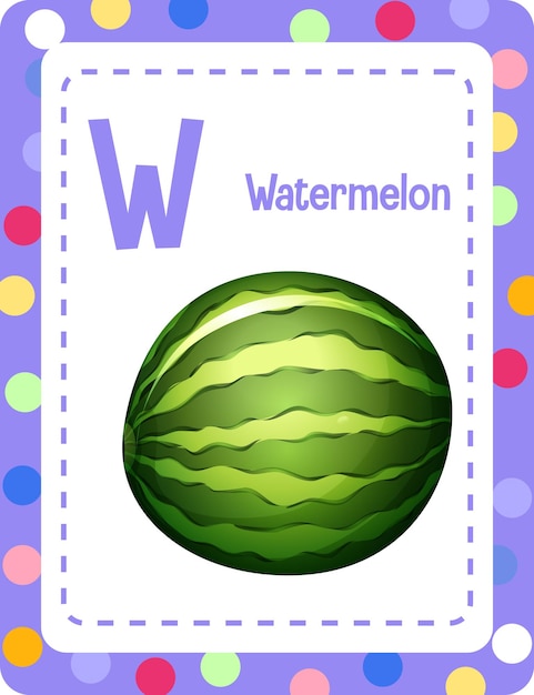 Gratis vector alfabet flashcard met letter w voor watermeloen