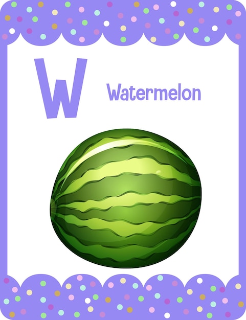 Gratis vector alfabet flashcard met letter w voor watermeloen