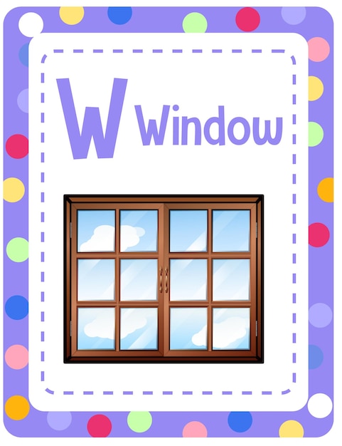 Alfabet flashcard met letter w voor window