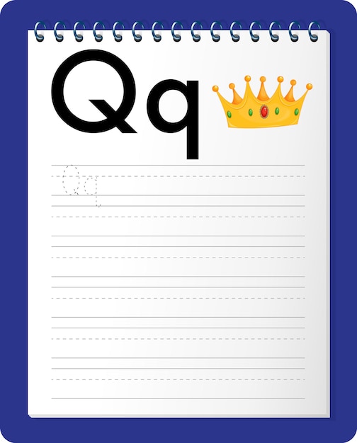 Gratis vector alfabet overtrekwerkblad met letter q en q