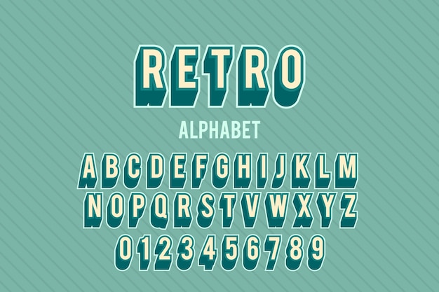 Gratis vector alfabet van a tot z in 3d retro thema