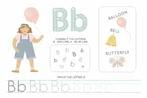 Gratis vector alfabetisch werkblad met letter b